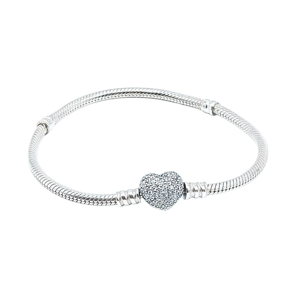 PANDORA Moments Sparkling Sterling Silver Charm Bracelet With Heart Pave Clasp